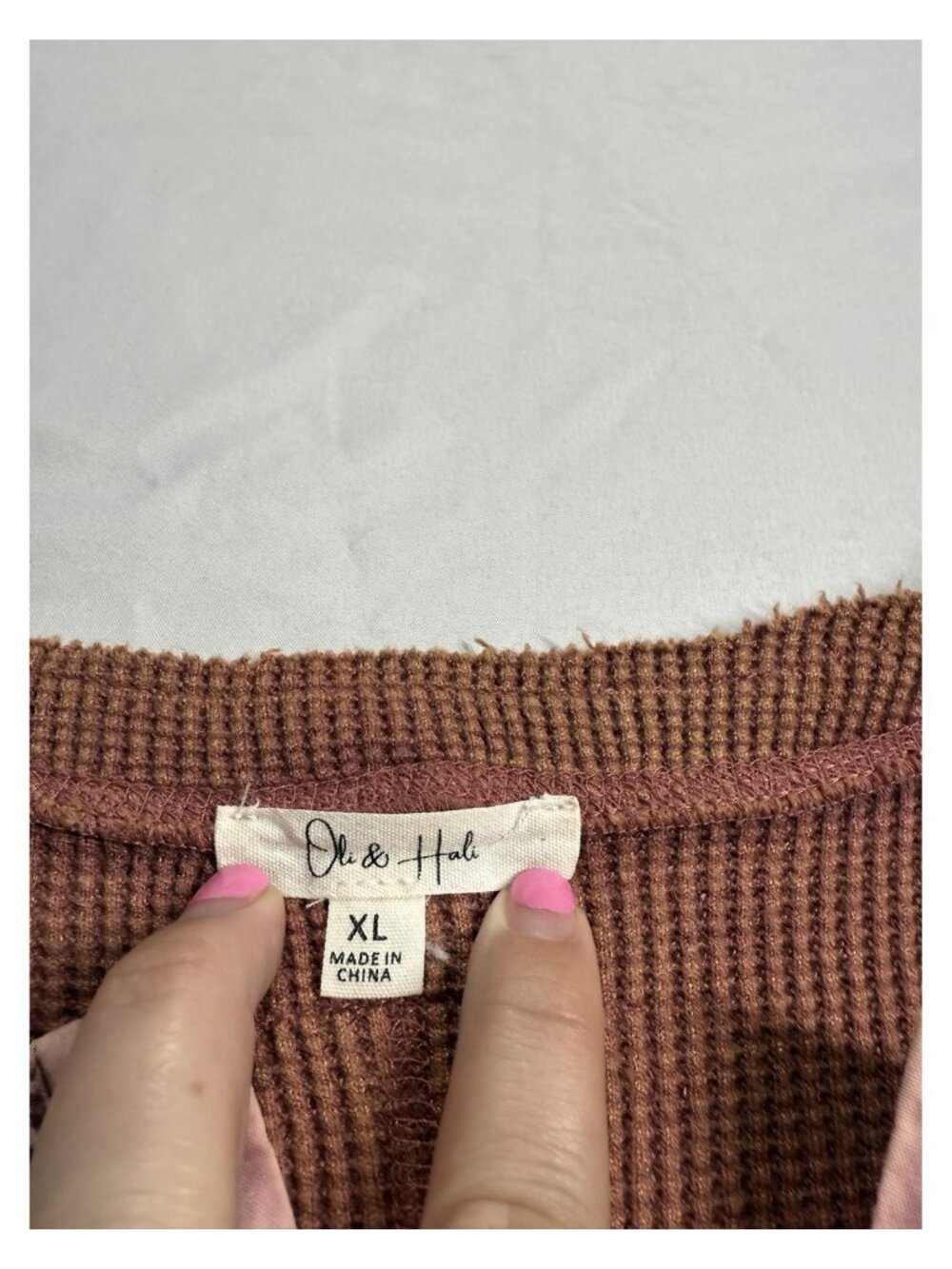 Oli + Hali XL Rust Waffle Knit Thermal Henley Long Sleeve Boho Top - Picture 6 of 8